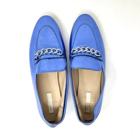 H&M Premium Selection Metallic Blue Leather Loafers Size 39 - Picture 6 of 12